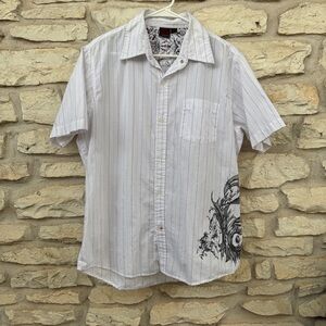 Burnside White Striped Artistic Shirt Graphic Design